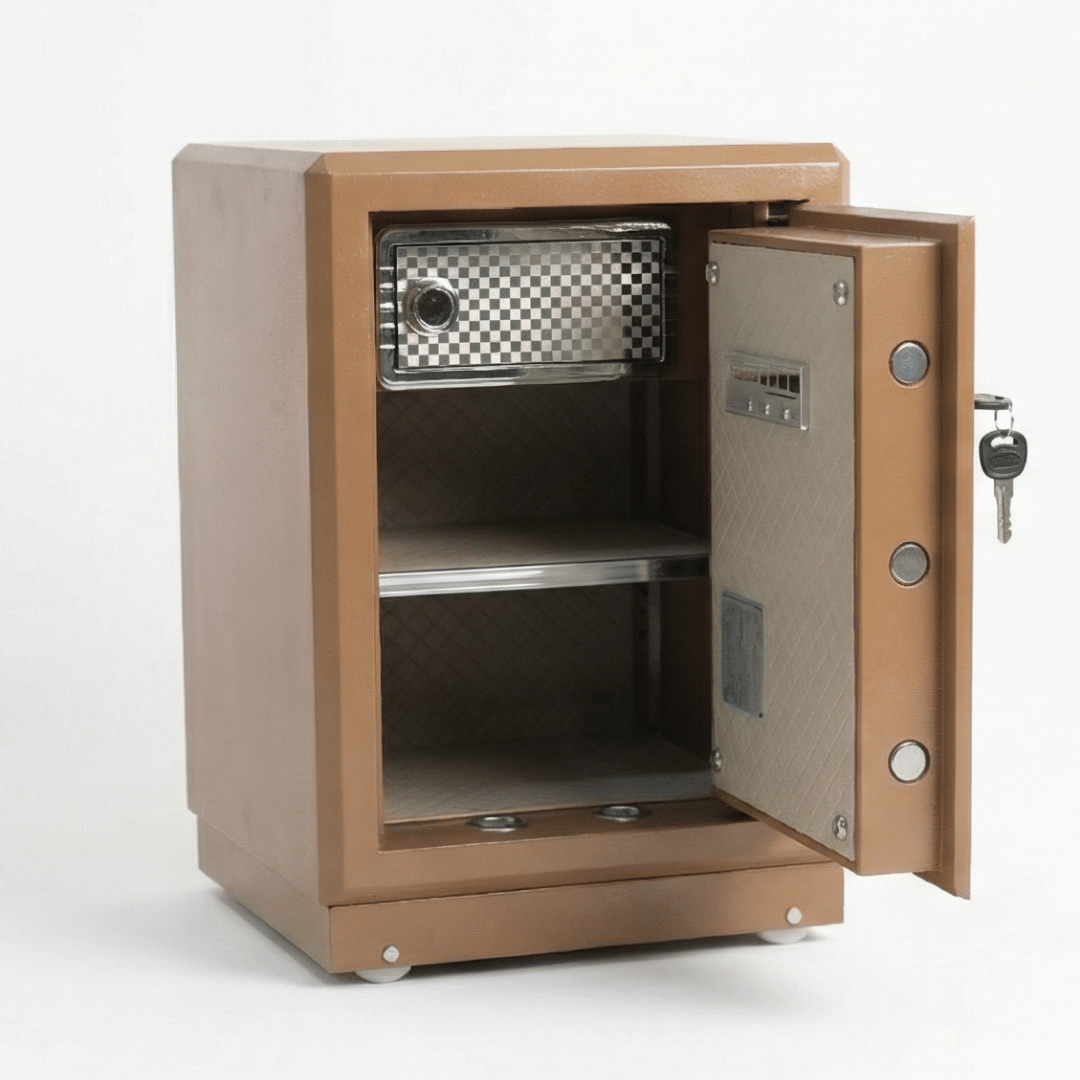 خزنة نص مصفحة (تصفيح سونستا) بني فاتح - ارتفاع 56 سم | وزن 53 كجم | ضمان 7 سنوات