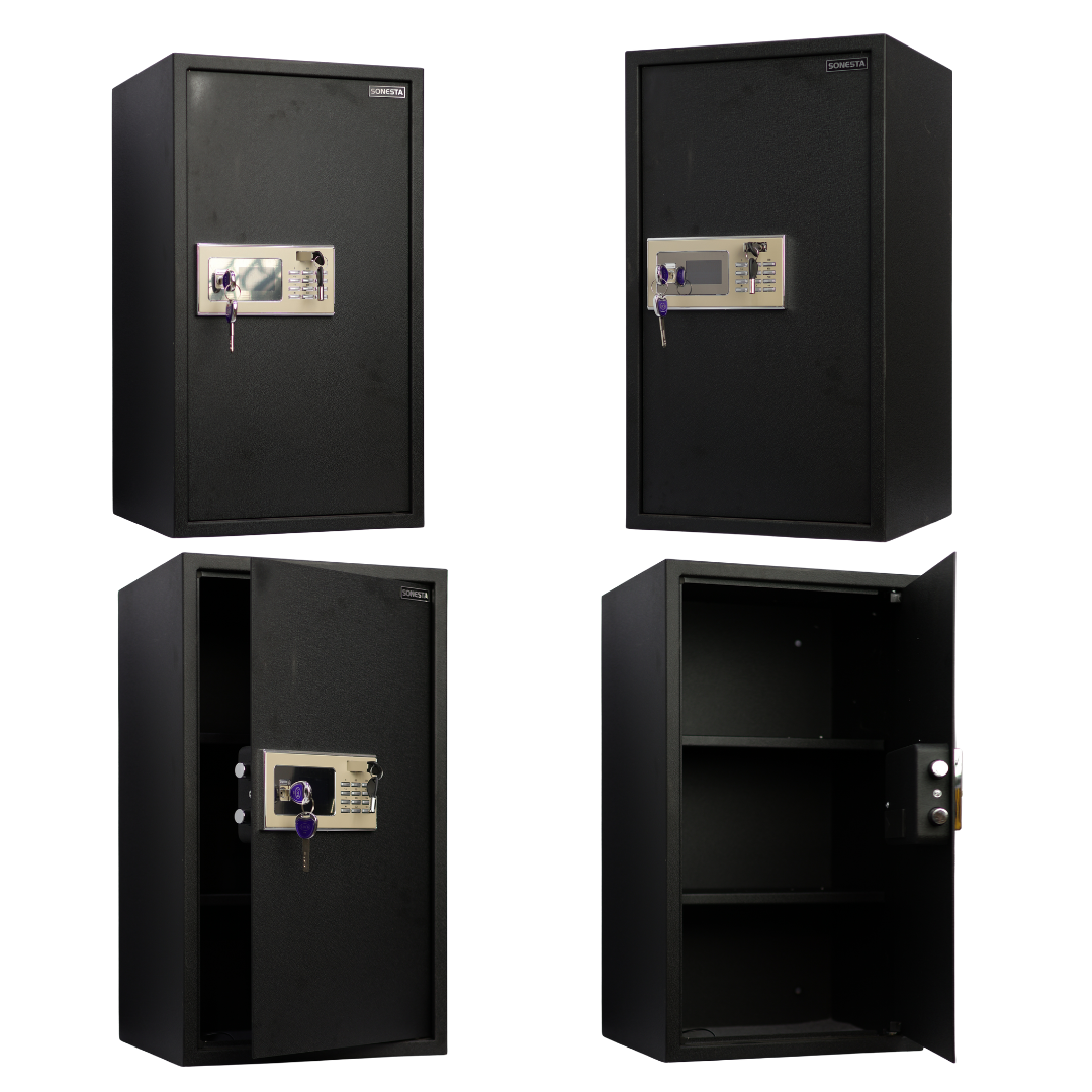 خزنة سونستا 70 ضخمة رمادي غامق قطيفة فاخرة بحماية مزدوجة ورفين - الهندسية