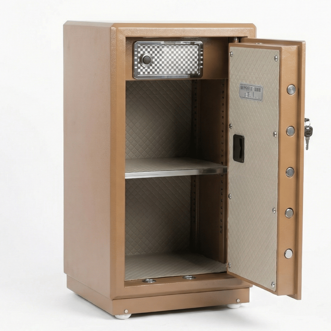 خزنة نص مصفحة (تصفيح سونستا) بني فاتح - ارتفاع 92 سم | وزن 112 كجم | ضمان 7 سنوات